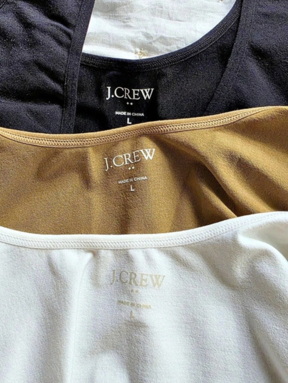 J.Crew Layering Tank Tops in Black, White & Camel Size Large